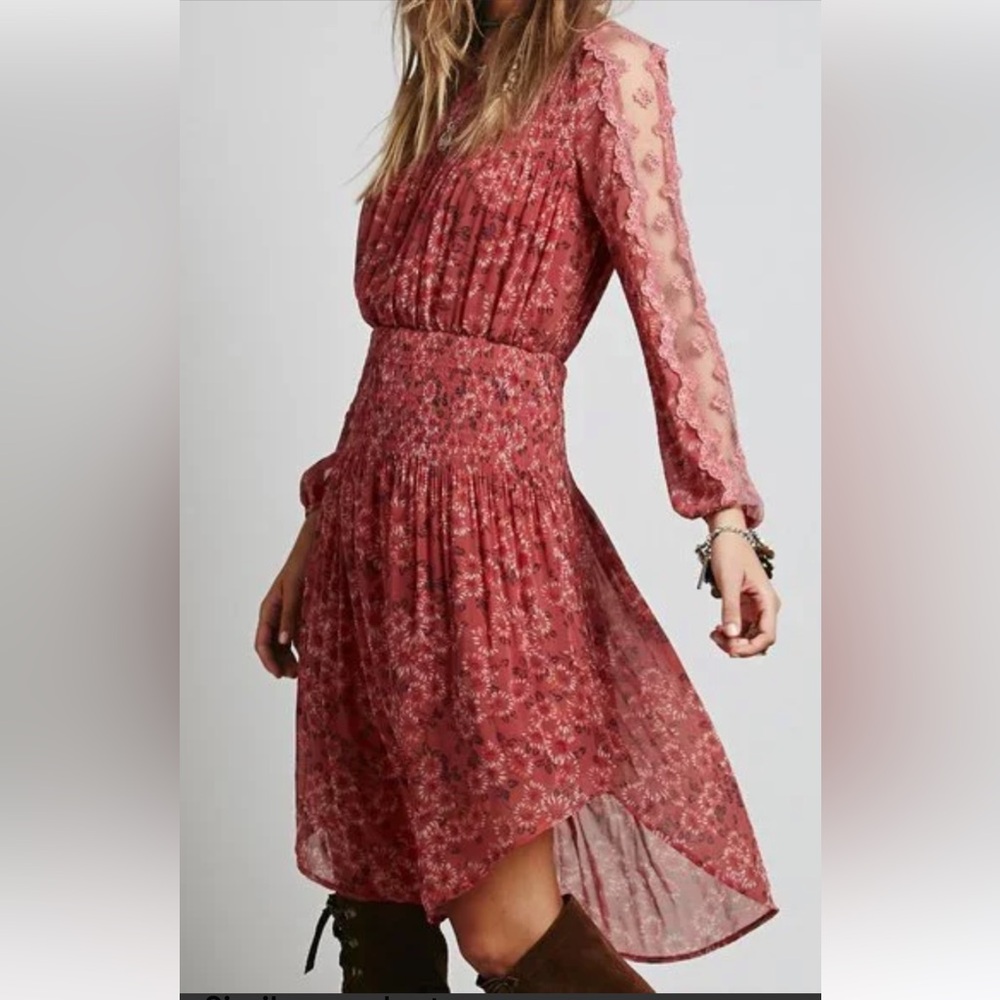 FREE PEOPLE OPEN WATERS CHARLOTTE FLORAL LONG SLEEVE DRESS SIZE MEDIUM